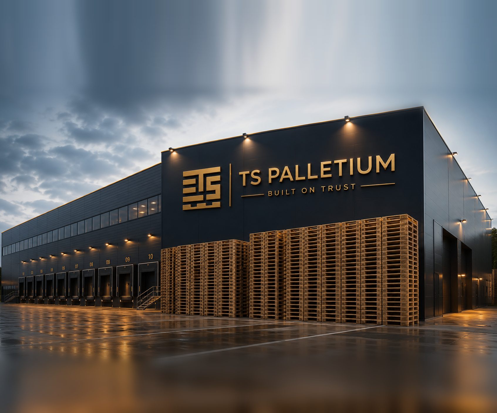 TS-Palletium-Logistikzentrum mit versandbereiten Paletten